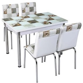 SCAUN MODEL PATCHWORK, SEZUT TAPITAT PIELE ECOLOGICA, PICIOARE METALICE