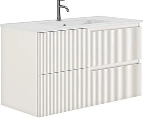 Set dulap baza suspendat Gala Canaletto 2 sertare 100 cm finisaj alb mat si lavoar Luc alb