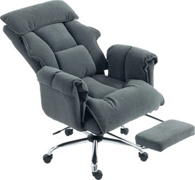 HOMCOM Scaun de birou rotativ reglabil pe înălțime cu suport lombar, suport pentru picioare, flanel Snow, 80 x 80 x 106-114 cm Gri închis | Aosom Romania