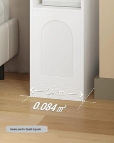 NOA78 - Set 2 Noptiere, 24 cm, foarte inguste, cu Raft si Dulapior - Alb