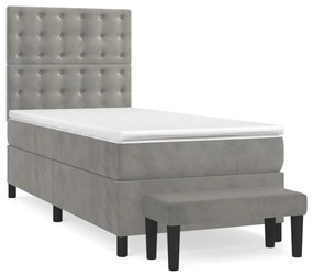 3138049 vidaXL Pat continental cu saltea, gri deschis, 80x200 cm, catifea