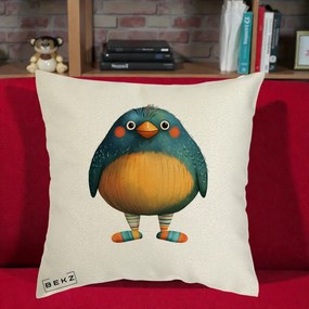 Perna Decorativa Pasare Teal cu Sosete Dunghi, 40x40 cm, Ecru, Husa Detasabila, Perna Inclusa, BEKZ®