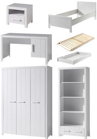 Set Mobilier Cameră Copii ERIK, pat 90x200 cm, dulap cu 3 uși, birou, bibliotecă și sertar alb – Vipack