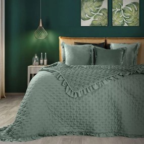 Cuvertură de pat matlasată verde mat cu volane Lăţime: 170 cm | Lungime: 210 cm