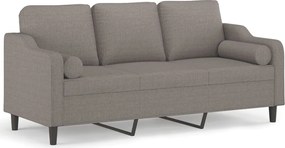 vidaXL Canapea cu 3 locuri cu pernuțe, gri taupe, 180 cm, textil