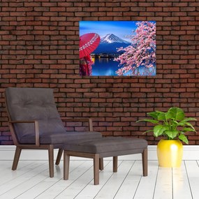 Tablou pe sticlă - cu privire la munte - Japonia (70x50 cm)