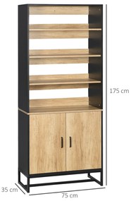 HOMCOM Bufet armoire de cuisine multi-stocare cu dulap și rafturi reglabile din lemn și oțel 75 x 35 x 175 cm | Aosom Romania