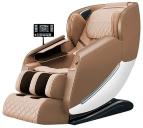 Fotoliu de masaj, Asaka MC-006SL-BEIGE LUXUS, 8 role de masaj, pentru masaj corporal, 24 programe automate, maro/alb