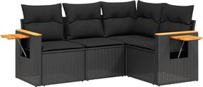 vidaXL Set mobilier de grădină cu perne, 4 piese, negru, poliratan