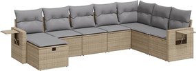 vidaXL Set canapele de grădină, 8 piese, cu perne, bej, poliratan