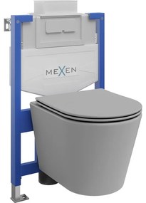 Mexen set WC încastrat cadru Felix XS-U cu vas de toaletă  Rico și capac de toaletă cu închidere lentă, Gri deschis mat - 685307