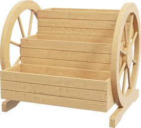 Outsunny Jardinieră pe picioare pătrată Potager 3 etaje cu 2 roți de căruță Lemn de brad, dim. 62L x 61l x 57H cm | Aosom Romania