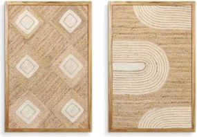 Set 2 tablouri decorative din iută cu relief în ramă din lemn de acacia, 60×90 cm, „Hemp"