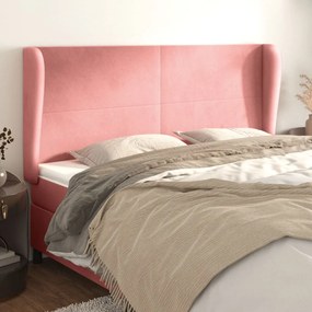 Tablie de pat cu aripioare, roz, 163x23x118 128 cm, catifea 1, Roz, 163 x 23 x 118 128 cm