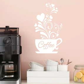 Autocolant de perete "Cafea cu ornament - alb" 26x46 cm