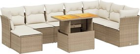 vidaXL Set canapele de grădină, 9 piese, cu perne, bej, poliratan