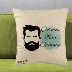 Cadou pentru Cumnat - Perna Personalizata Cel mai Bun Cumnat cu Portret Barbat si Pete Teal, 40x40 cm, Bej, Husa Detasabila, Perna Inclusa, BEKZ®
