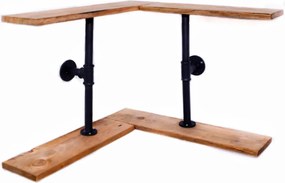 Raft colt cu 2 polite stil industrial din lemn-metal Homs 62x50x35x12 cm