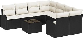 vidaXL Set de canapea cu pernă 9 pcs Negru și Crem poliratan