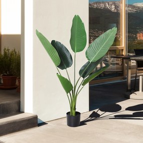 Outsunny Planta Artificiala Pasarea Paradisului Inalta 120cm, Planta Artificiala Strelitzia pentru Interior si Exterior cu Ghiveci