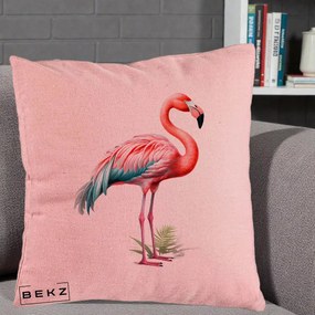 Perna Decorativa Flamingo Roz cu Pene Teal, 40x40 cm, Roz, Husa Detasabila, Perna Inclusa, BEKZ®