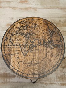 Masuta laterala, din metal si lemn de mango, Worldmap