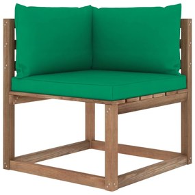 Set mobilier gradina paleti cu perne, 5 piese, lemn pin tratat Verde, Colt + 2x mijloc + 2x suport pentru picioare, 1