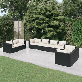 3102279 vidaXL Set mobilier de grădină cu perne, 8 piese, negru, poliratan