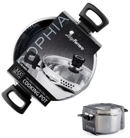 Cratiță Luigi Ferrero Sophia FR-3403, 20x11 cm, 3.2 l, Oțel 18/10, Capac din sticlă, Inducție, Inox