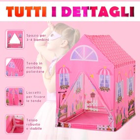 Cort Princess Play HOMCOM pentru Fete de peste 3 ani pentru Interior si Exterior Roz 93 x 69 x 103 cm | Aosom RO