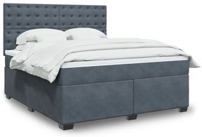 vidaXL Pat box spring cu saltea, gri închis, 180x200 cm, catifea