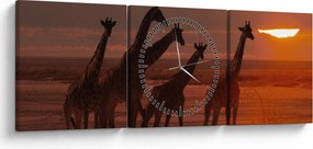 Tablou - Girafe în savana africană (cu ceas) (90x30 cm)