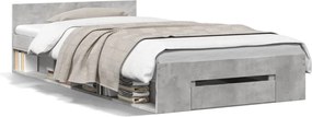 vidaXL Cadru de pat cu sertar, gri beton, 90x200 cm, lemn prelucrat