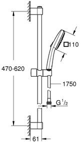 Grohe Tempesta Cube 110 Set dus cu bara 60 cm cu furtun metalic, 2 jeturi