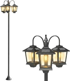 Outsunny Lampadar exterior solar cu 3 capete, lampadar pentru grădină, iluminare LED, senzor automat la apus și la răsărit, negru | Aosom Romania