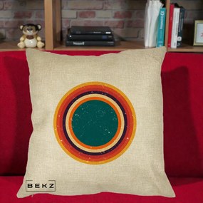 Perna Decorativa Retro Cerc Concentric Geometric Vintage, 40x40 cm, Crem, Husa Detasabila, Perna Inclusa, BEKZ®