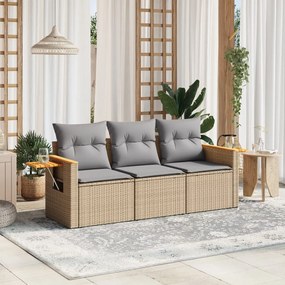 vidaXL Set canapele de grădină, 3 piese, cu perne, bej, poliratan