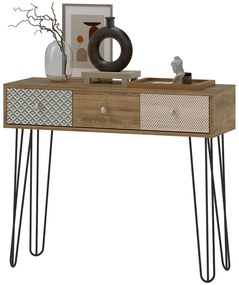 HOMCOM Masă console cu 3 sertare, masă de intrare îngustă cu picioare în formă de ac de păr din oțel, 90 x 30 x 75 cm, maro | Aosom Romania