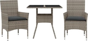 vidaXL Set mobilier de grădină cu perne 3 piese gri poliratan & sticlă
