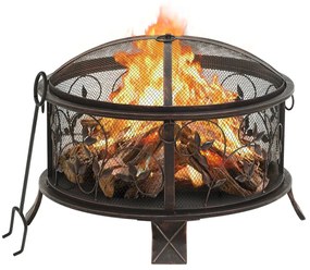 311891 vidaXL Vatră de foc rustică, cu vătrai, 67,5 cm, oțel, XXL