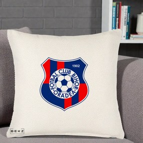 Perna Personalizata FC Bihor Oradea 1902 Fotbal, 40x40 cm, Crem Reliefat, Husa Detasabila, Perna Inclusa, BEKZ®
