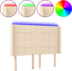 vidaXL Tăblie de pat cu LED, crem, 147x16x118/128 cm, textil
