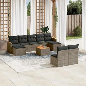 vidaXL Set mobilier de grădină cu perne, 10 piese, gri, poliratan