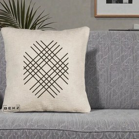 Perna Decorativa Geometric Grid, 40x40 cm, Bej Canapea, Husa Detasabila, Perna Inclusa, BEKZ®