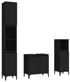 3185590 vidaXL Set mobilier de baie, 3 piese, negru, lemn compozit