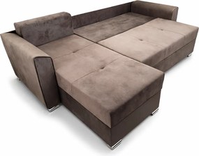 Coltar Lori, 4 locuri, cu 2 lazi de depozitare, catifea, 260x95x80 cm, culoare maro Stânga, catifea, Maro