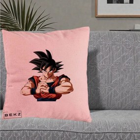 Perna Personalizata Dragon Ball Goku Portret Serios, 40x40 cm, Roz, Husa Detasabila, Perna Inclusa, BEKZ®