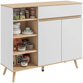 HOMCOM Bufet mobilier de depozitare bucătărie stil scandinav 1 placard dublă ușă 1 sertar și 4 nișe rafturi reglabile alb | Aosom Romania