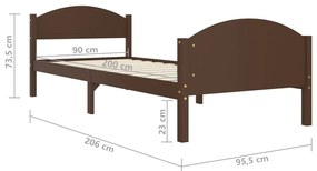 Cadru de pat, maro inchis, 90x200 cm, lemn masiv de pin Maro inchis, 90 x 200 cm