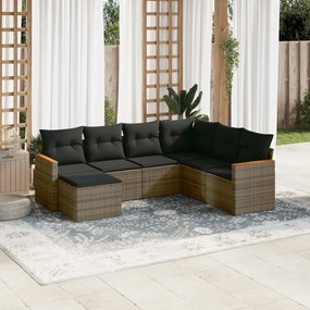 vidaXL Set canapele de grădină, 7 piese, cu perne, gri, poliratan